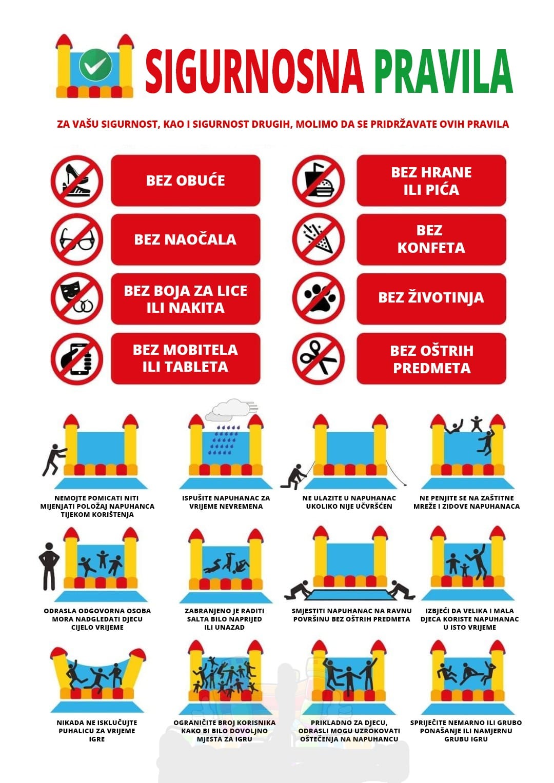 Sigurnosna pravila za korištenje dvoraca na napuhavanje